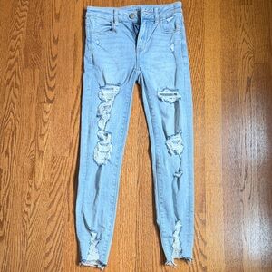 American Eagle Light Blue Distressed Women Jeans (next level stretch)